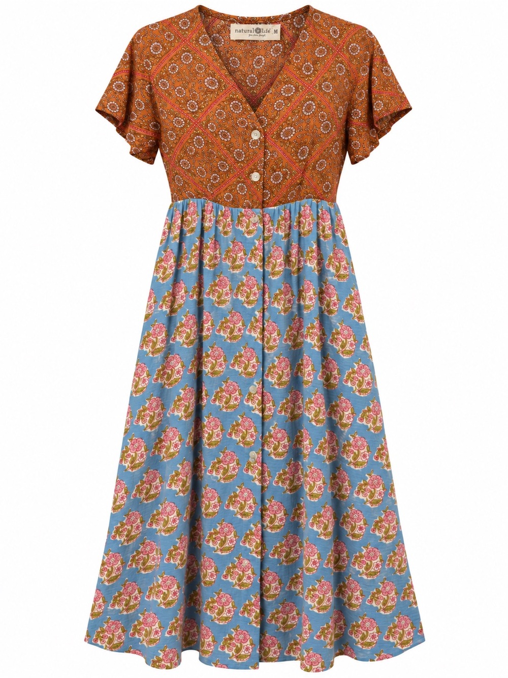 Natural Life Avery Midi Dress Cotton Blend Orange Blue size Medium